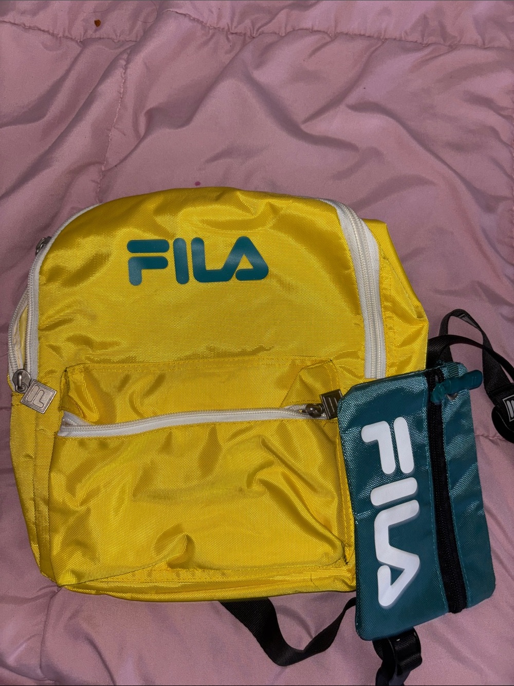 Fila Yellow Backpack with Teal Logo Pouch